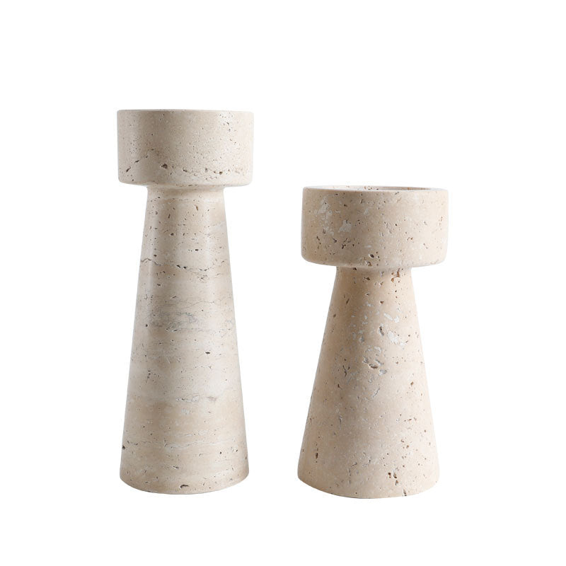 Smooth Travertine Candle Holders