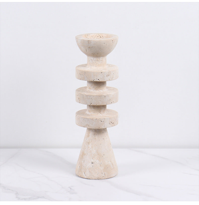 Ridged Travertine Candle Holders