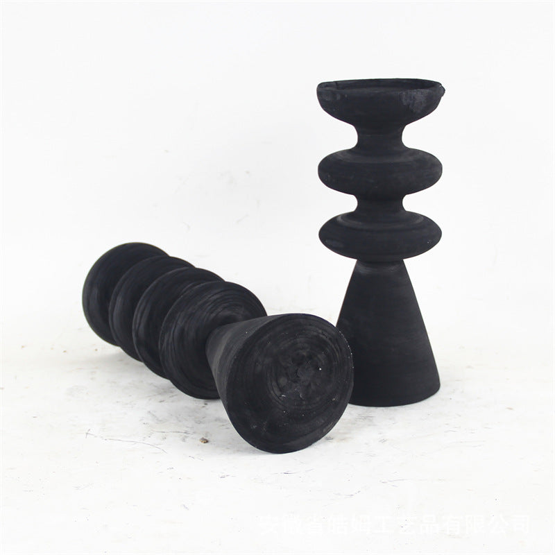 Ridged Travertine Candle Holders