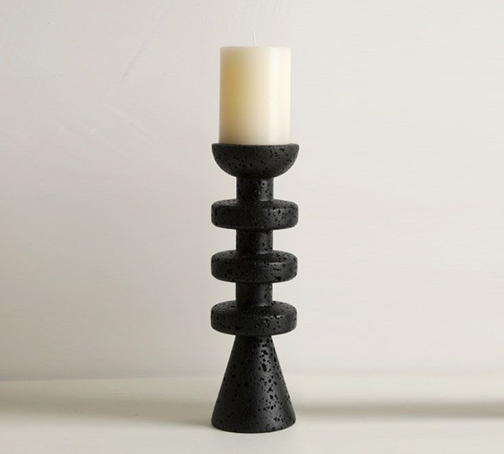 Ridged Travertine Candle Holders