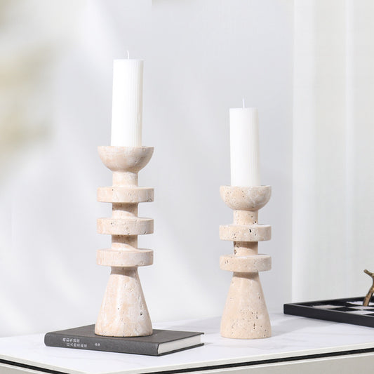 Ridged Travertine Candle Holders