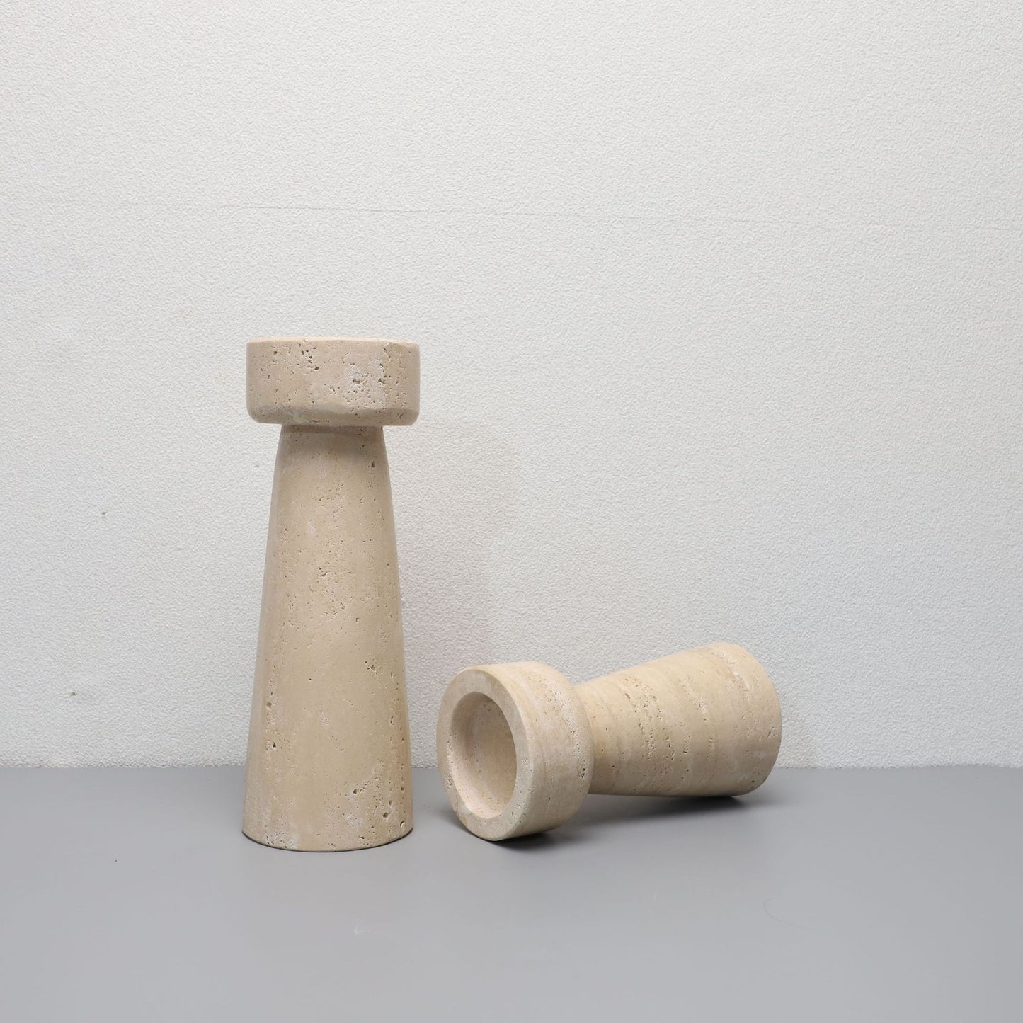 Smooth Travertine Candle Holders