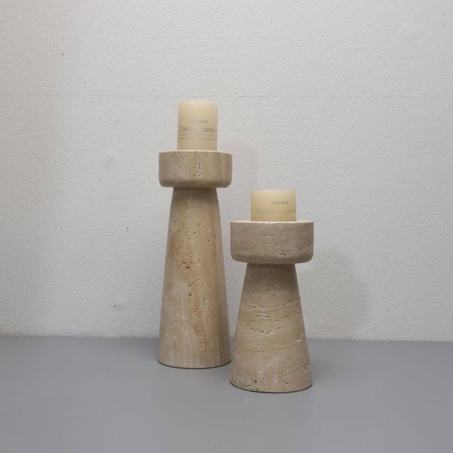 Smooth Travertine Candle Holders