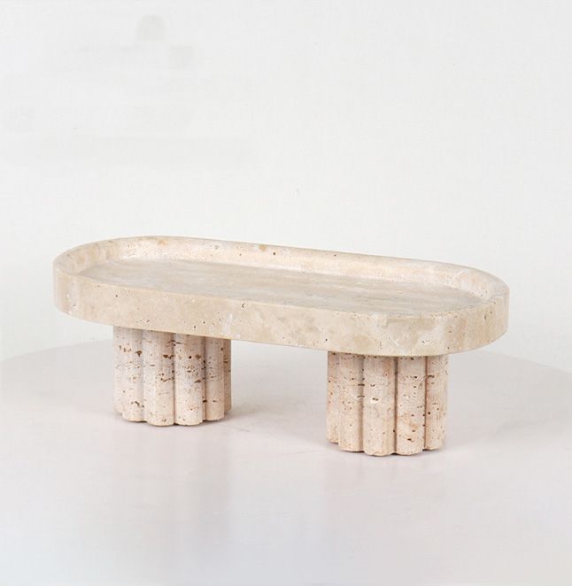 Travertine Oval Tray with Scalloped Legs